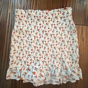 Abercrombie & Fitch White Smocked Mini Skirt with peach/orange Floral Print